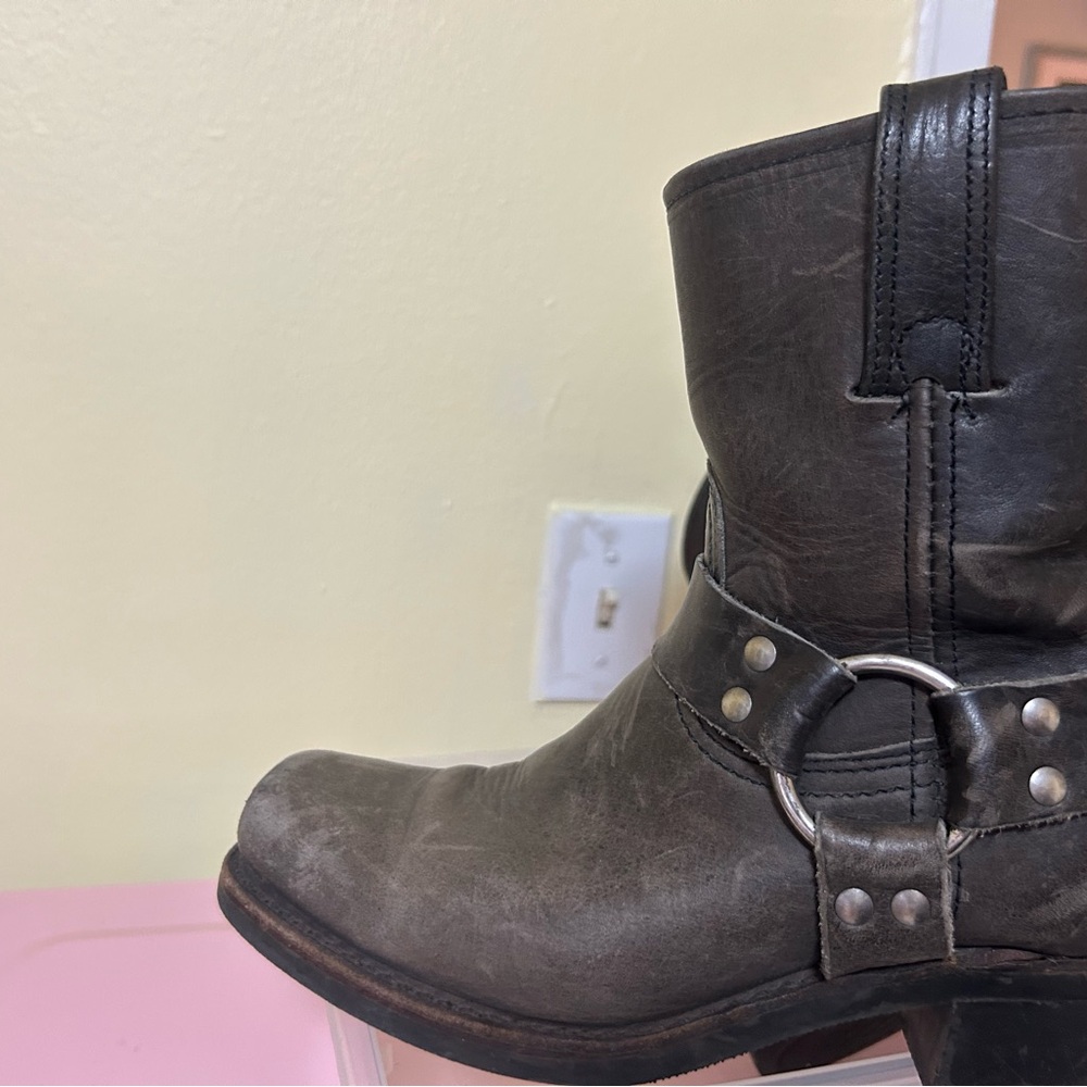 Gray Leather Ankle Boots